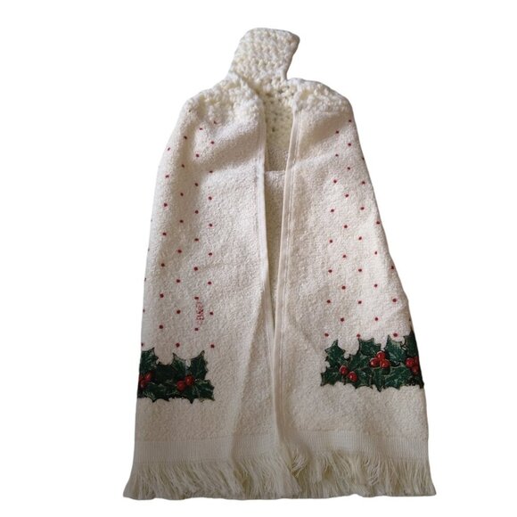 Vintage Christmas Santa Stove Hanging Crochet Top Towel Holiday Kitchen NEW CB2 - Picture 4 of 4